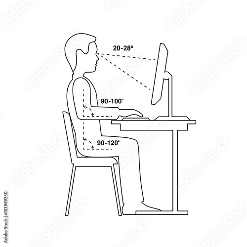  correct posture at the computer Silhouette of a man at a table