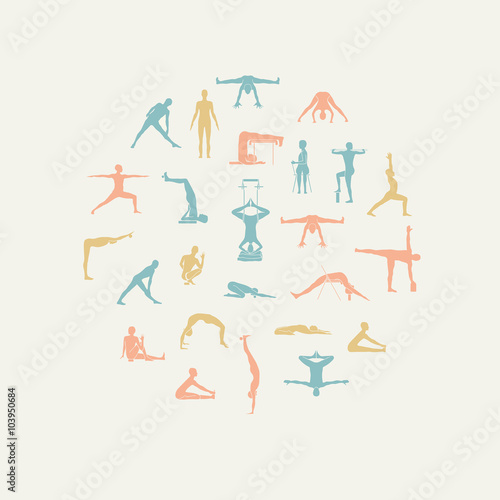 Yoga poses with props in vector.