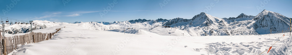 Panoramic view of beautiful snowy mountains in a sky station