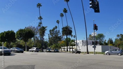 A typical intersection in the upscale Beverly Hills area of Los Angeles.  	