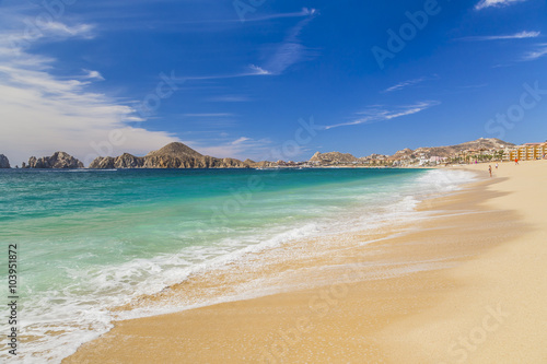 View of Waves at Sandy Beach of Cabo San Lucas in Mexico