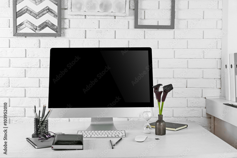 Fototapeta premium Stylish workplace with computer in home or office