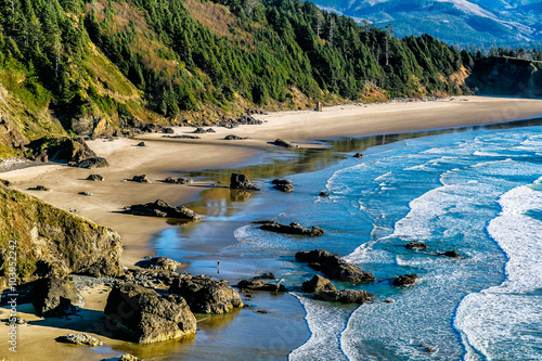 Aerial view of the scenic Pacific Northwest coast, with ocean and miles of sandy beach photo