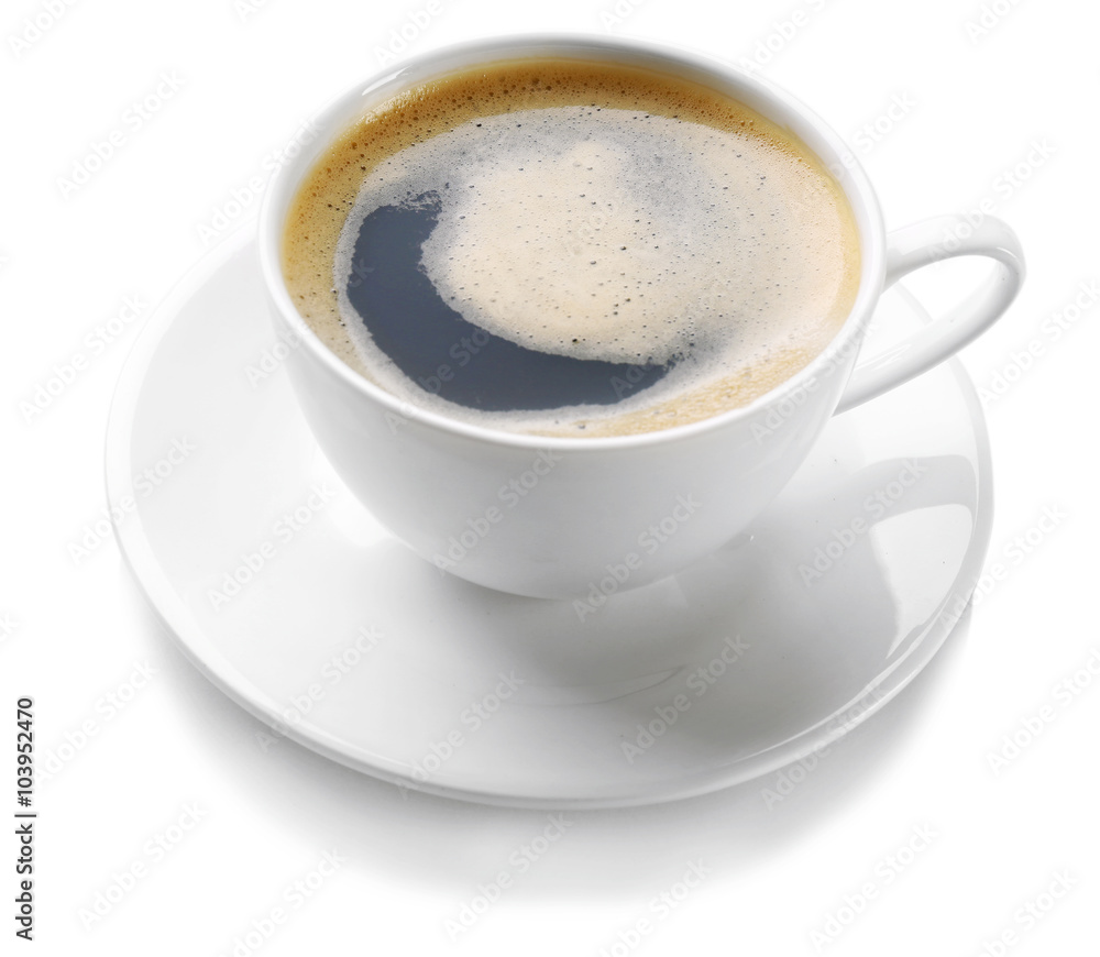 A cup of tasty coffee, isolated on white A cup of tasty coffee, isolated on white