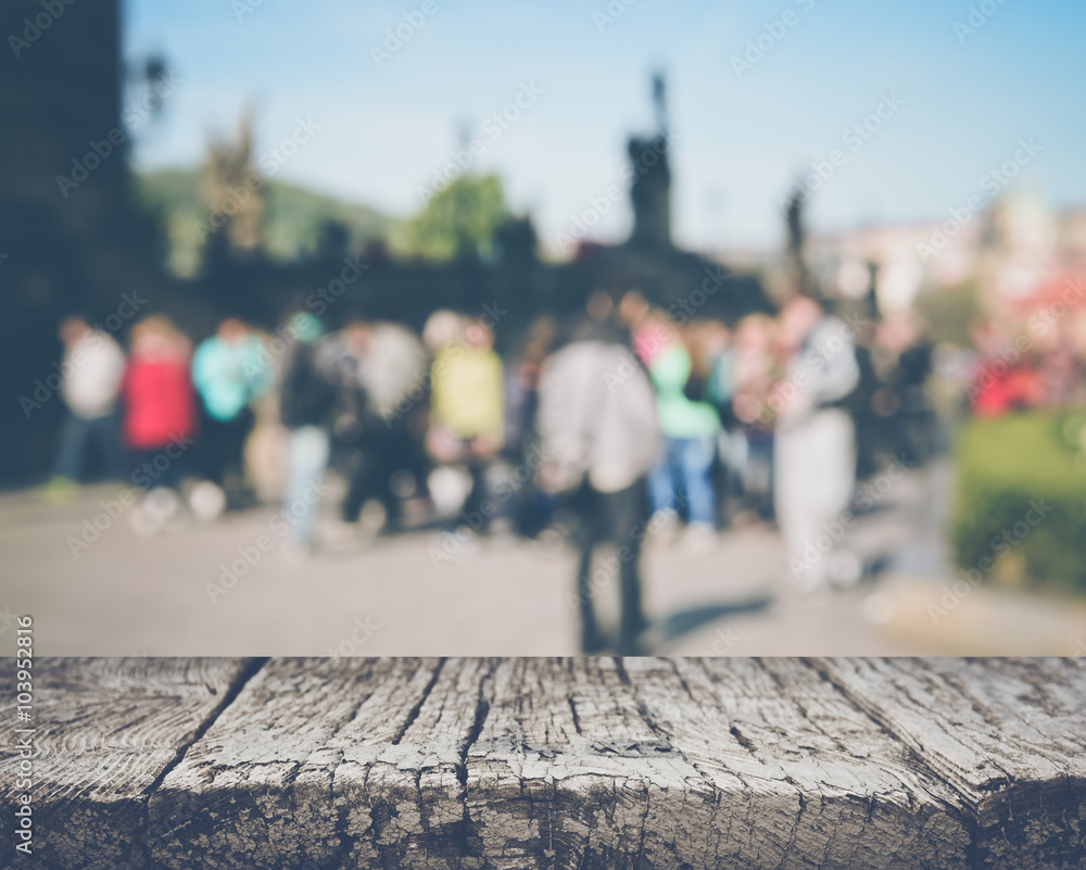 Obraz premium Blurred Toursits Outside in Prague, Czech Republic