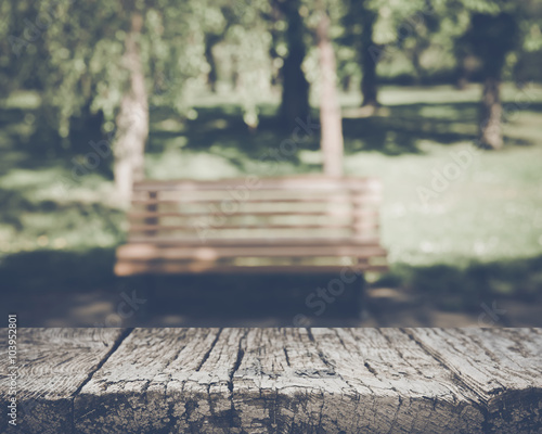 Blurred Park Bench with Nature Background with Instagram Style F
