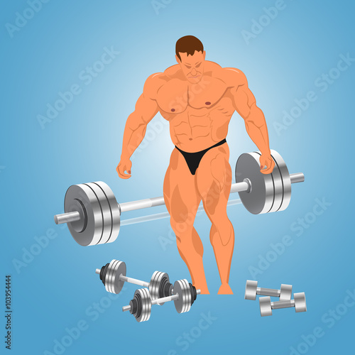 bodybuilder with weights, vector illustration