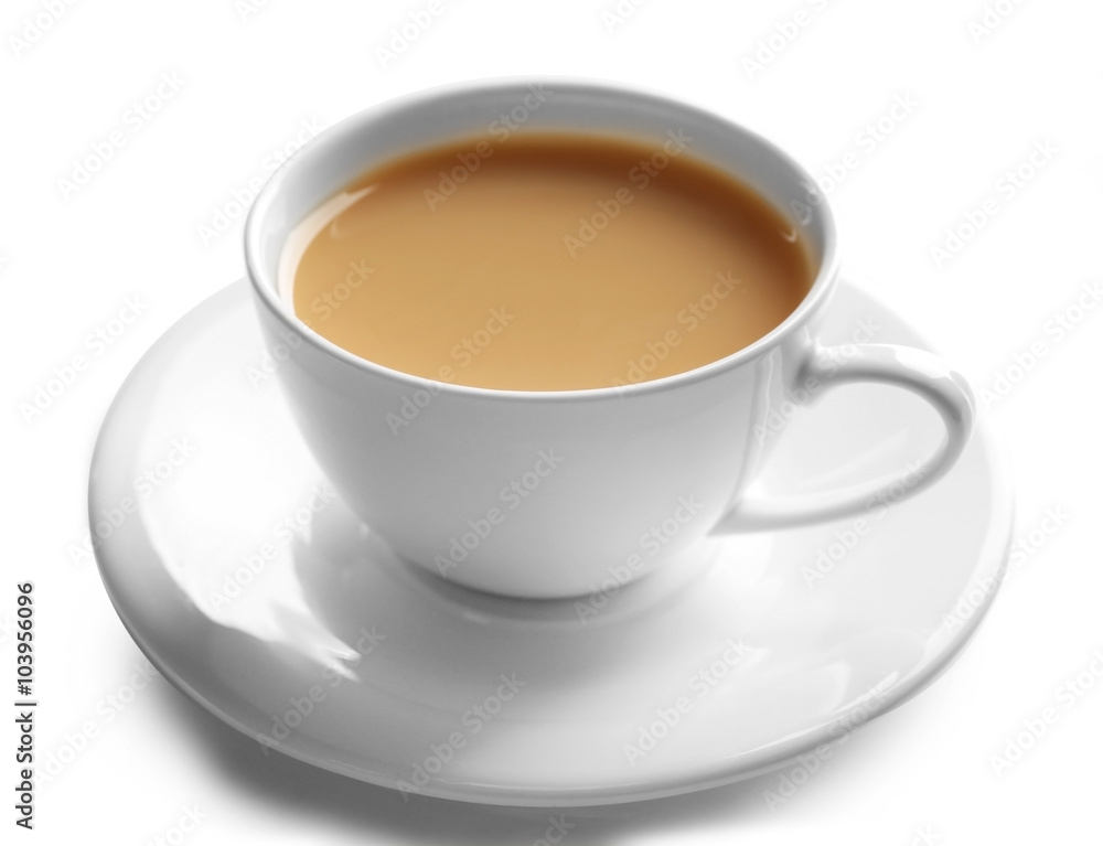 Porcelain cup of tea with milk isolated on white background Porcelain cup of tea with milk isolated on white background