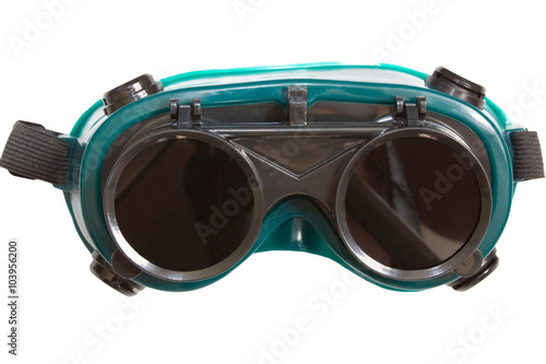 Welding glasses close-up isolated on white background