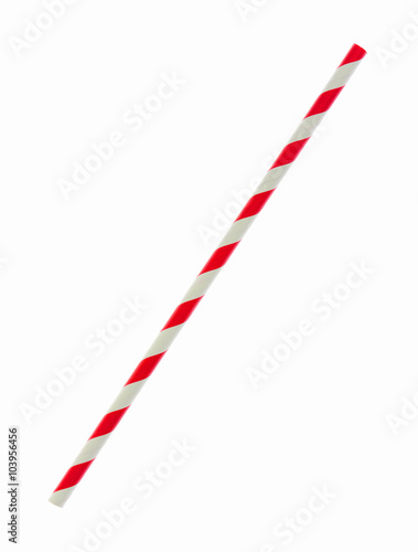 Red striped papaer straw isolated on white