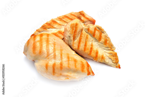 Grilled chicken breasts isolated on white background