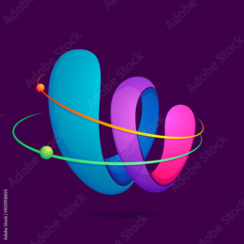 W letter with atoms orbits.