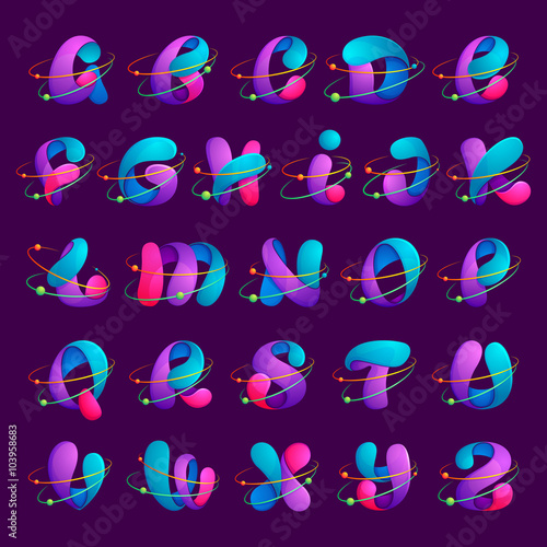 Alphabet letters with atoms orbits.