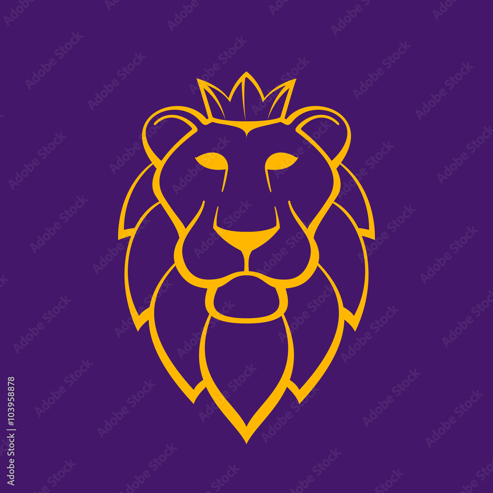 Lion head flat vector logo.
