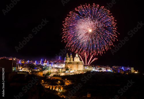 Fireworks display for the village feast of Our lady in Mellieha - Malta