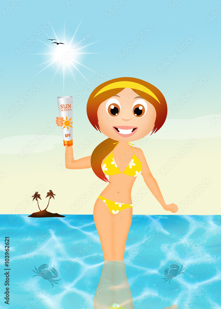 girl with solar lotion