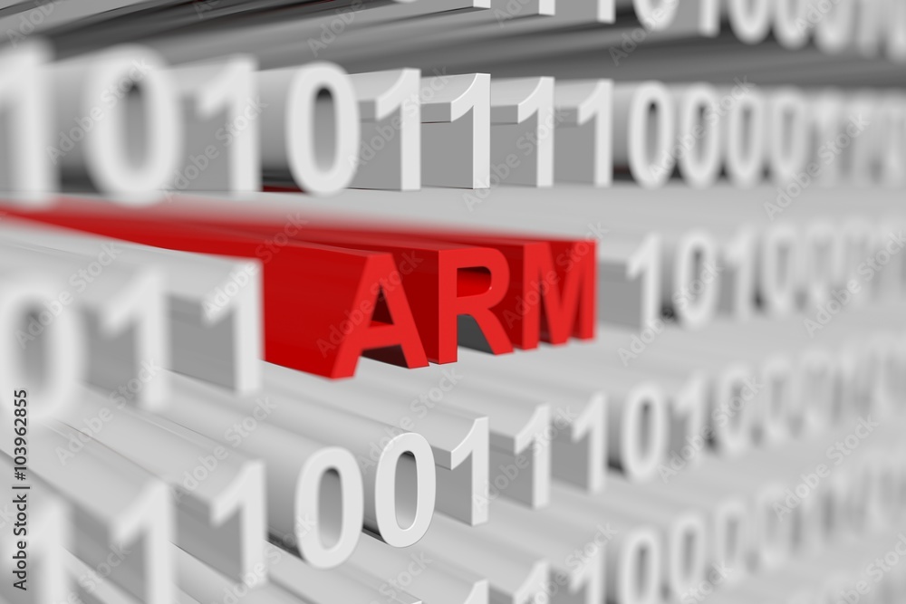 ARM is represented as a binary code with blurred background