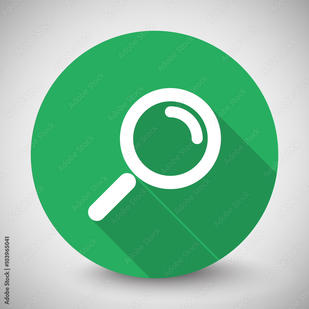 White Magnifying Glass icon with long shadow on green circle White Magnifying Glass icon with long shadow on green circle