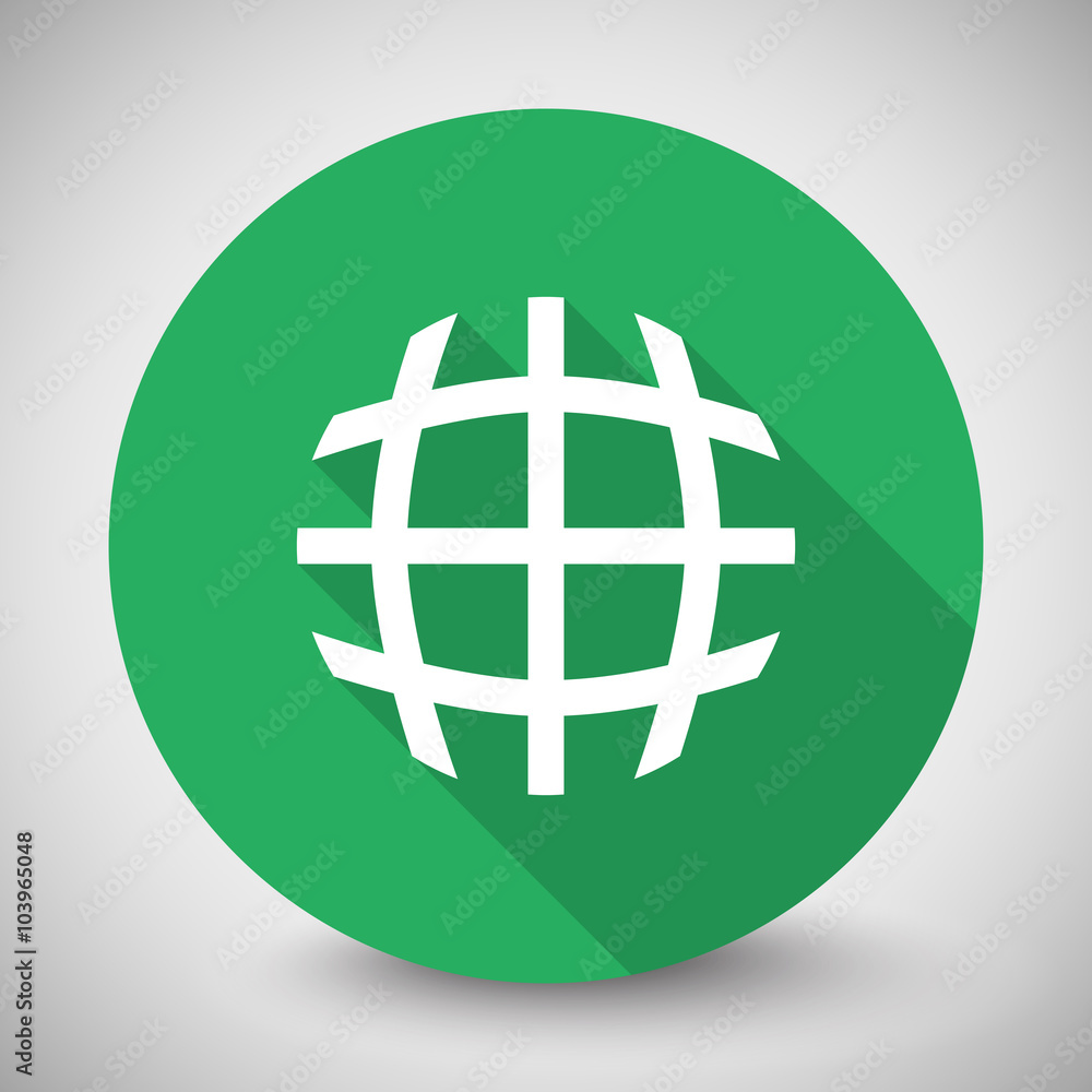 White International icon with long shadow on green circle White International icon with long shadow on green circle