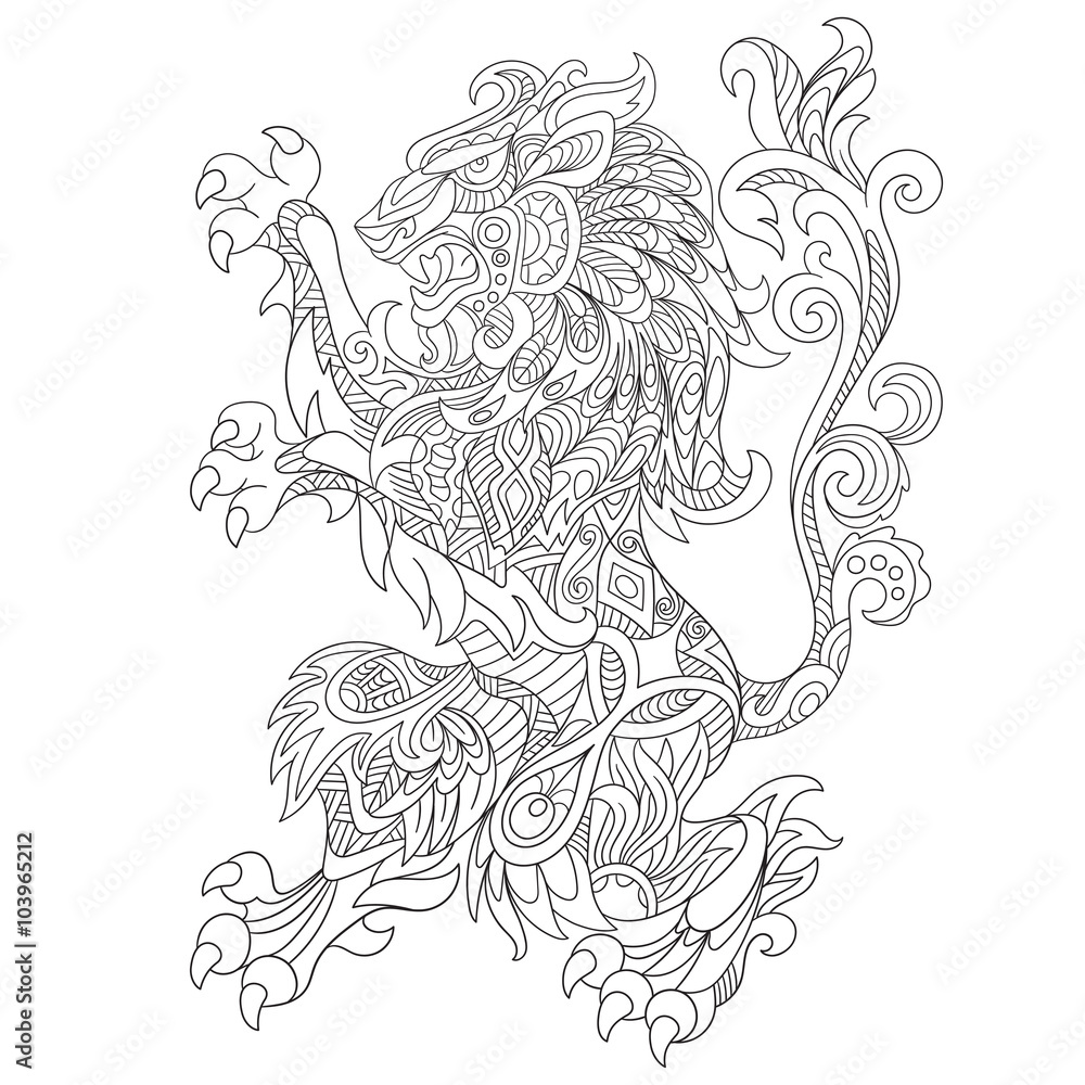 Zentangle stylized cartoon wild angry lion, isolated on white background. Sketch for adult antistress coloring page. Hand drawn doodle, zentangle, floral design elements for coloring book. Zentangle stylized cartoon wild angry lion, isolated on white background. Sketch for adult antistress coloring page. Hand drawn doodle, zentangle, floral design elements for coloring book.