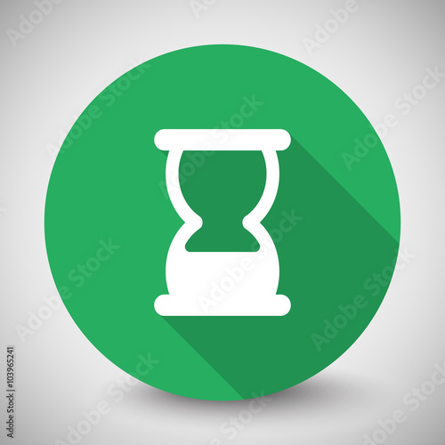 White Hourglass icon with long shadow on green circle