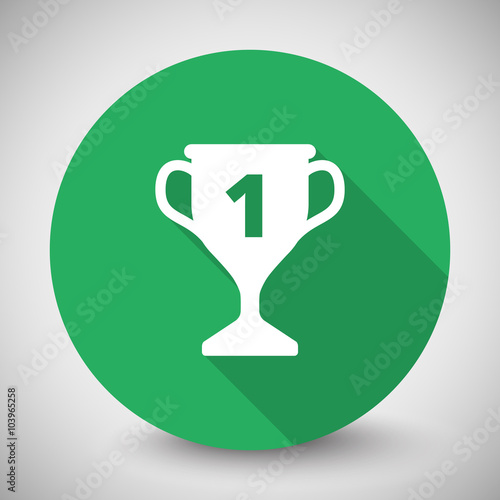 White Trophy icon with long shadow on green circle