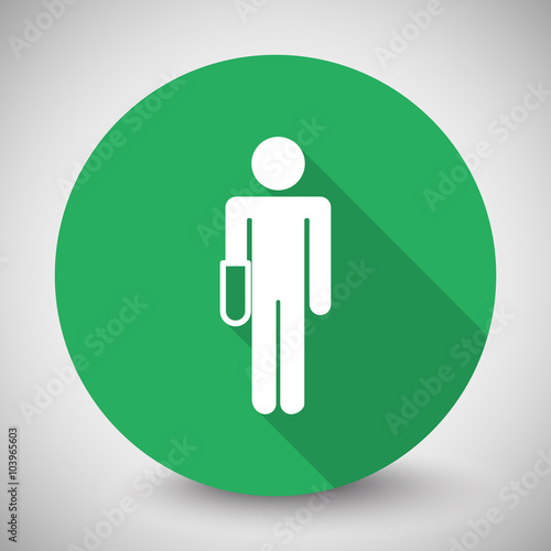 White Hand icon with long shadow on green circle