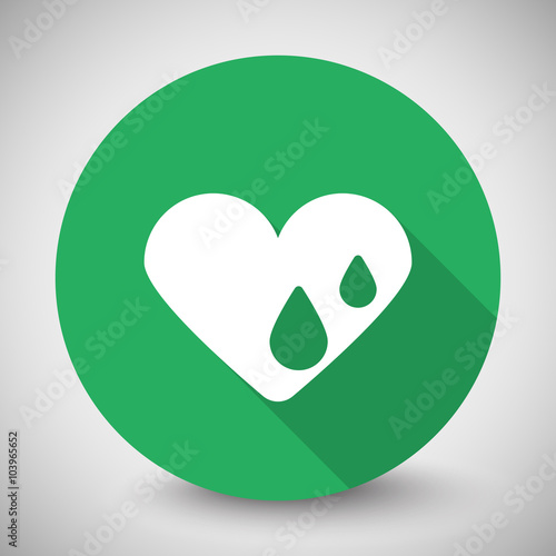 White Heart Water icon with long shadow on green circle