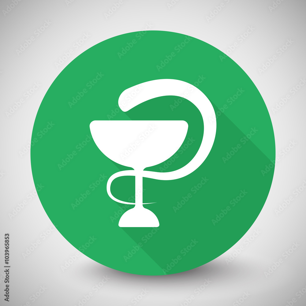 White Medical icon with long shadow on green circle White Medical icon with long shadow on green circle