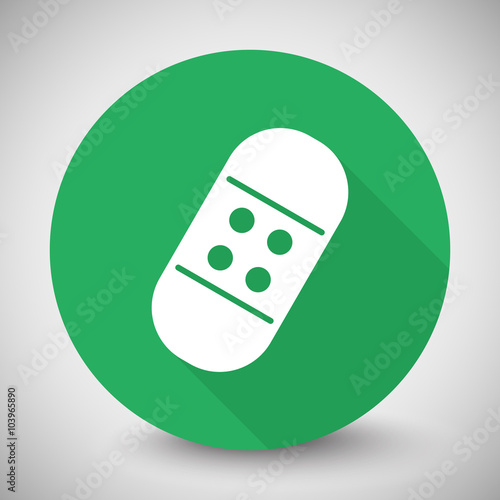 White Adhesive Bandage icon with long shadow on green circle