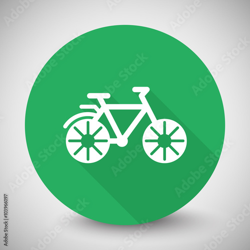 White Bicycle icon with long shadow on green circle