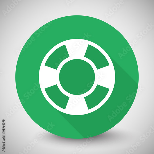 White Life Buoy icon with long shadow on green circle