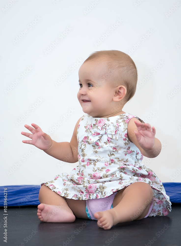 Fototapeta premium Portrait baby on the bed in her room