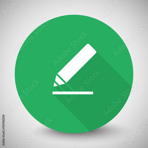 White Sign Here icon with long shadow on green circle