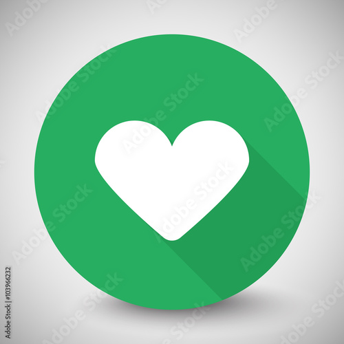 White Heart icon with long shadow on green circle