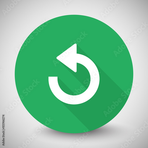 White Undo icon with long shadow on green circle