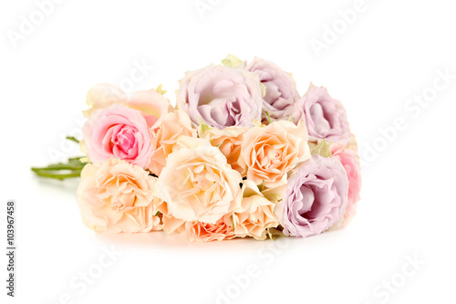 Bouquet of beautiful roses isolated on a white