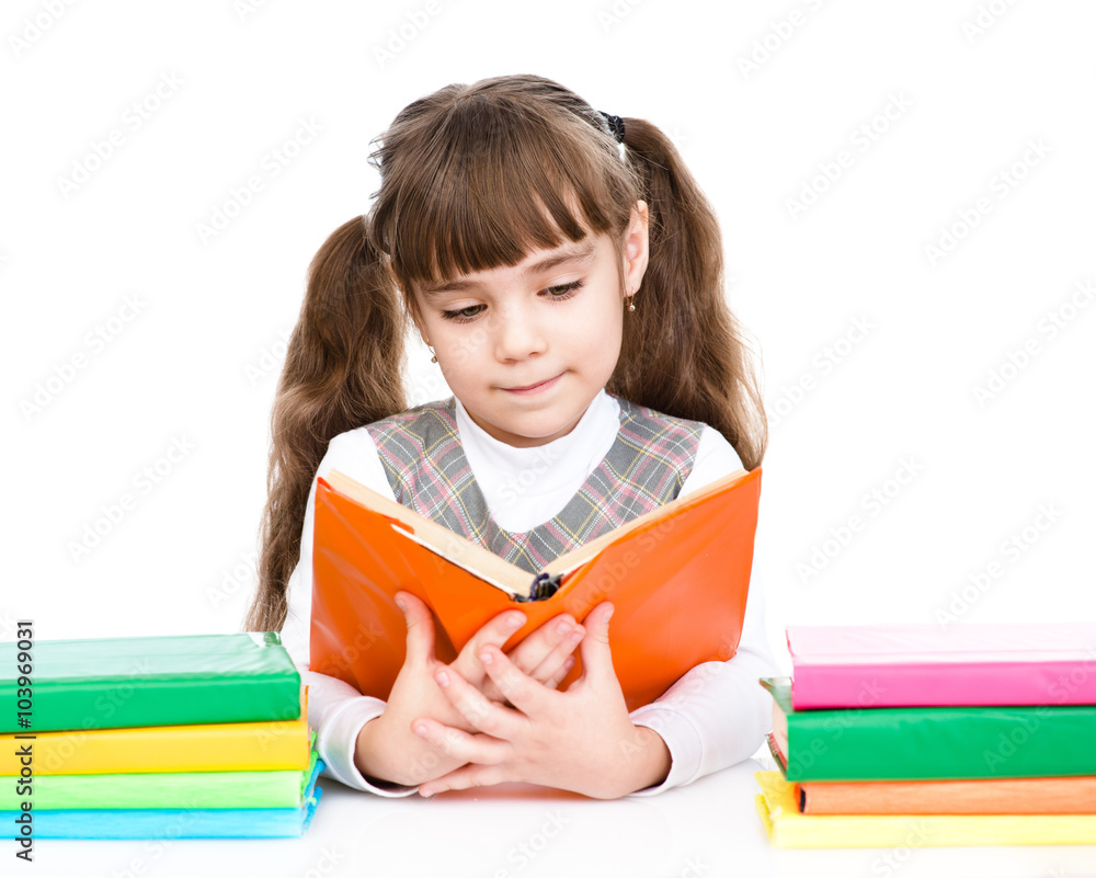small girl reading book. isolated on white background small girl reading book. isolated on white background