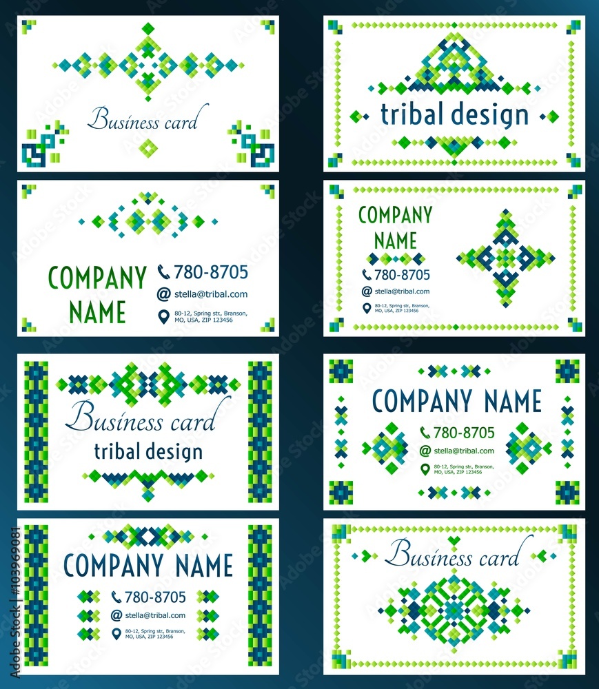 Set of cards with bright tribal geometric ornament. Vector background. Oriental motifs. Modern design elements with text template.