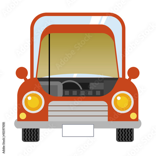 ボンネットの開いた赤い車