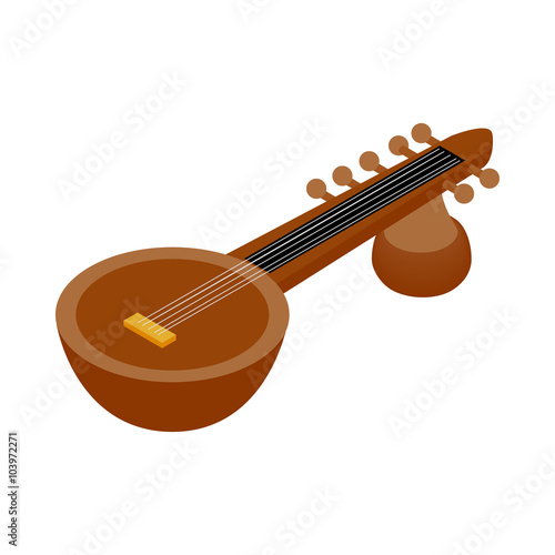 Traditional Indian sarod icon, isometric 3d style