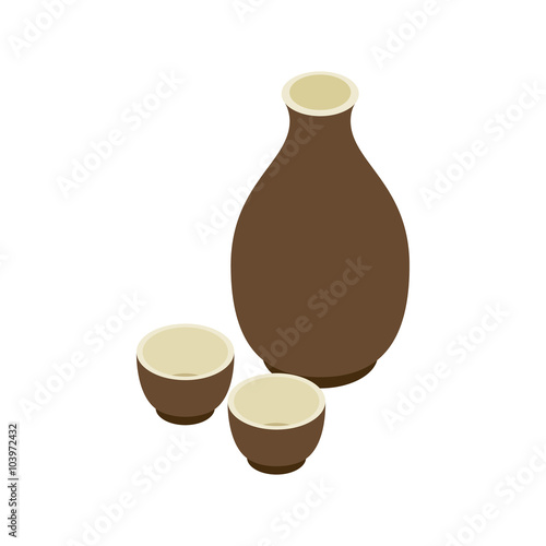 Japanese Sake icon, isometric 3d style 