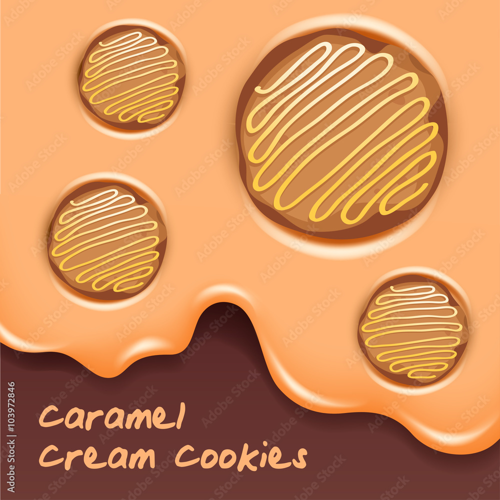 Vector of Melting Caramel Cream And Cookies : Vector Illustration