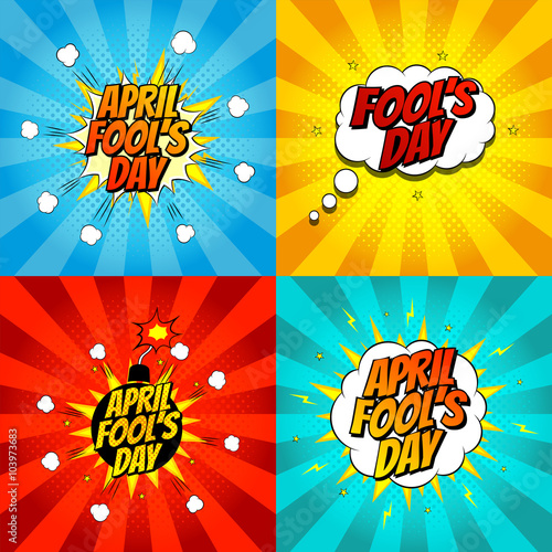 Set of pop art comic april fool's day illustrations