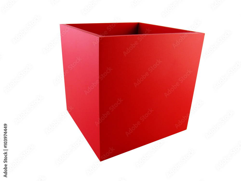 composition from plastic square boxes of red color on a white ba composition from plastic square boxes of red color on a white ba