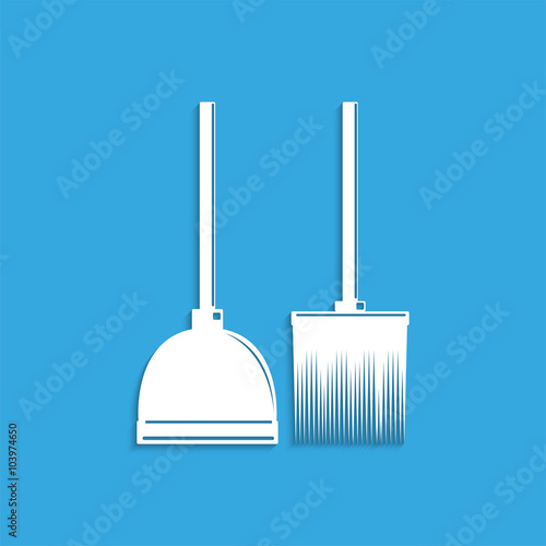 Broom and dustpan. Symbol. Vector icon.
