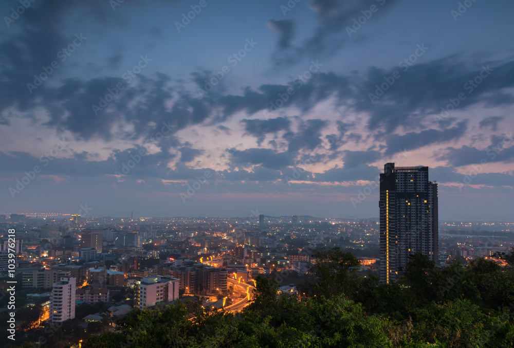 Fototapeta premium Building and skyscrapers in twilight time sunrise