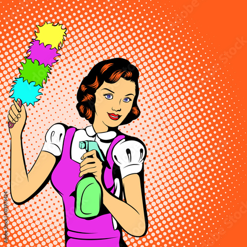 Cleaning woman concept, comics style