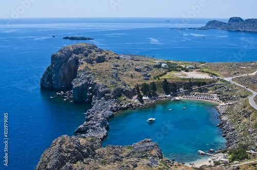 View onto St Paul's Bay in Lindos, Rhodes, Greece