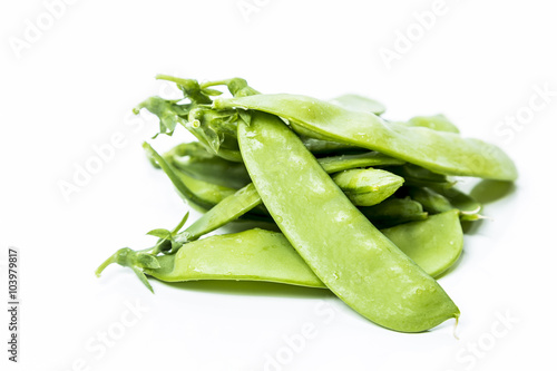 Fresh Green Sugar Snap Peas on a Bright Background